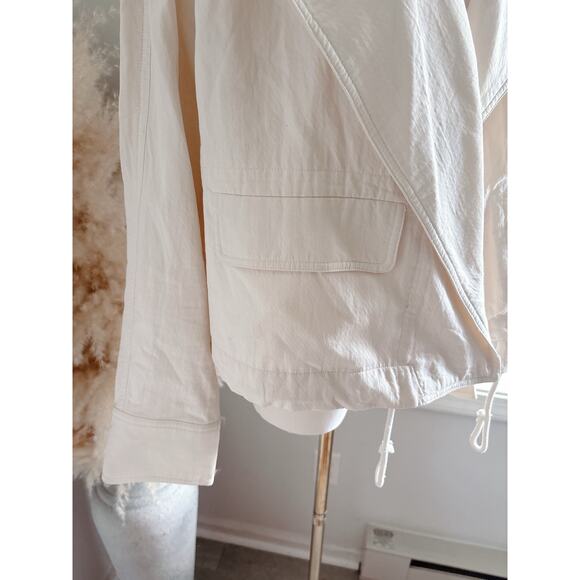 Few Moda Cotton Cropped Moto Jacket Lightweight Shacket Medium Ivory Cream - Picture 4 of 10